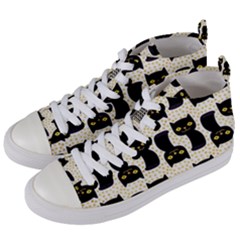 Black Cats And Dots Koteto Cat Pattern Kitty Women s Mid-top Canvas Sneakers by uniart180623