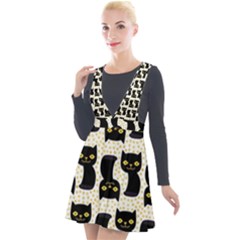 Black Cats And Dots Koteto Cat Pattern Kitty Plunge Pinafore Velour Dress by uniart180623