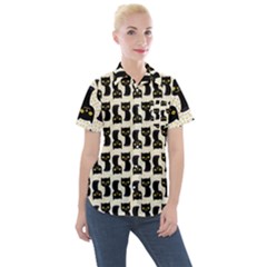 Black Cats And Dots Koteto Cat Pattern Kitty Women s Short Sleeve Pocket Shirt