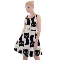 Black Cats And Dots Koteto Cat Pattern Kitty Knee Length Skater Dress by uniart180623