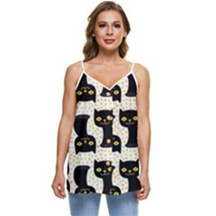 Black Cats And Dots Koteto Cat Pattern Kitty Casual Spaghetti Strap Chiffon Top by uniart180623