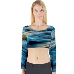 Waves Abstract Long Sleeve Crop Top by uniart180623