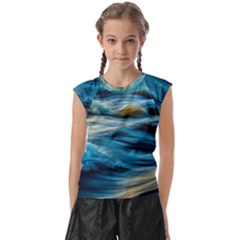 Waves Abstract Kids  Raglan Cap Sleeve Tee by uniart180623