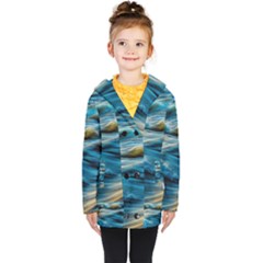 Waves Abstract Kids  Double Breasted Button Coat by uniart180623