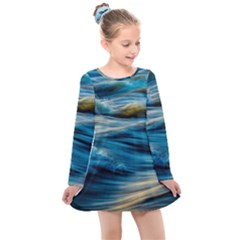 Waves Abstract Kids  Long Sleeve Dress by uniart180623