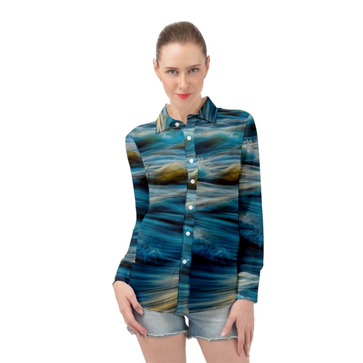 Waves Abstract Long Sleeve Chiffon Shirt