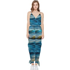 Waves Abstract Sleeveless Tie Ankle Chiffon Jumpsuit by uniart180623