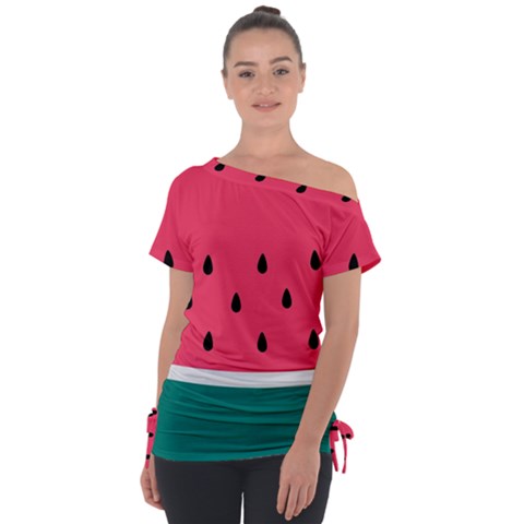 Watermelon Fruit Pattern Off Shoulder Tie-up Tee by uniart180623