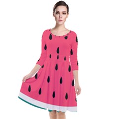 Watermelon Fruit Pattern Quarter Sleeve Waist Band Dress by uniart180623