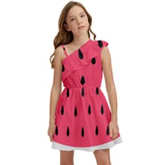 Watermelon Fruit Pattern Kids  One Shoulder Party Dress by uniart180623