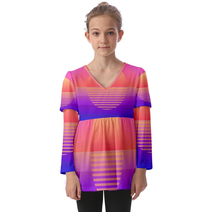 Sunset Summer Time Kids  V Neck Casual Top