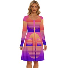 Sunset Summer Time Long Sleeve Dress With Pocket by uniart180623