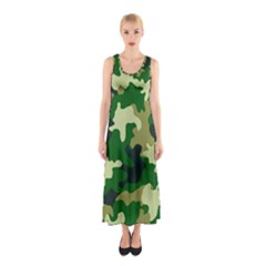 Green Military Background Camouflage Sleeveless Maxi Dress by uniart180623