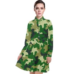 Green Military Background Camouflage Long Sleeve Chiffon Shirt Dress by uniart180623