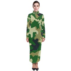 Green Military Background Camouflage Turtleneck Maxi Dress by uniart180623