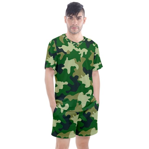 Green Military Background Camouflage Men s Mesh Tee And Shorts Set by uniart180623