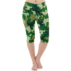 Green Military Background Camouflage Lightweight Velour Cropped Yoga Leggings by uniart180623