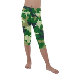 Green Military Background Camouflage Kids  Lightweight Velour Capri Leggings  by uniart180623