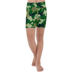 Green Military Background Camouflage Kids  Lightweight Velour Capri Yoga Leggings by uniart180623