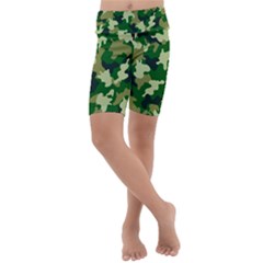 Green Military Background Camouflage Kids  Lightweight Velour Cropped Yoga Leggings by uniart180623