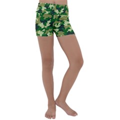 Green Military Background Camouflage Kids  Lightweight Velour Yoga Shorts by uniart180623