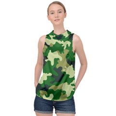 Green Military Background Camouflage High Neck Satin Top by uniart180623