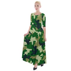 Green Military Background Camouflage Half Sleeves Maxi Dress by uniart180623