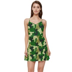 Green Military Background Camouflage Short Frill Dress by uniart180623