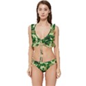 Green Military Background Camouflage Low Cut Ruffle Edge Bikini Set View1