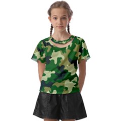 Green Military Background Camouflage Kids  Front Cut Tee by uniart180623