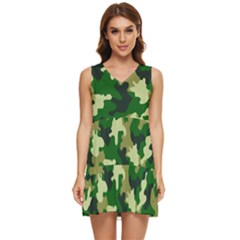 Green Military Background Camouflage Tiered Sleeveless Mini Dress by uniart180623