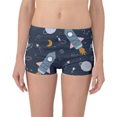 Space Background Illustration With Stars And Rocket Seamless Vector Pattern Boyleg Bikini Bottoms by uniart180623