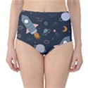 Space Background Illustration With Stars And Rocket Seamless Vector Pattern Classic High-Waist Bikini Bottoms View1