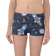 Space Background Illustration With Stars And Rocket Seamless Vector Pattern Reversible Boyleg Bikini Bottoms by uniart180623