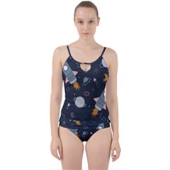 Space Background Illustration With Stars And Rocket Seamless Vector Pattern Cut Out Top Tankini Set by uniart180623