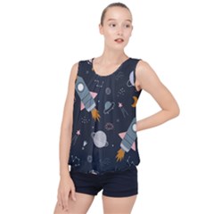 Space Background Illustration With Stars And Rocket Seamless Vector Pattern Bubble Hem Chiffon Tank Top by uniart180623