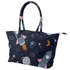 Space Background Illustration With Stars And Rocket Seamless Vector Pattern Canvas Shoulder Bag by uniart180623