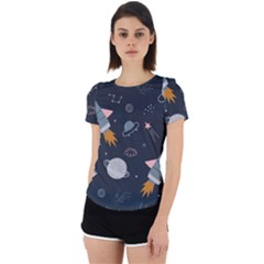 Space Background Illustration With Stars And Rocket Seamless Vector Pattern Back Cut Out Sport Tee by uniart180623