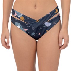 Space Background Illustration With Stars And Rocket Seamless Vector Pattern Double Strap Halter Bikini Bottoms by uniart180623