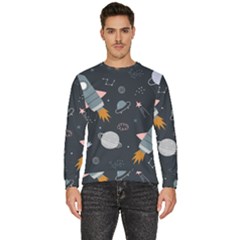 Space Background Illustration With Stars And Rocket Seamless Vector Pattern Men s Fleece Sweatshirt by uniart180623