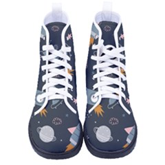 Space Background Illustration With Stars And Rocket Seamless Vector Pattern Men s High-top Canvas Sneakers