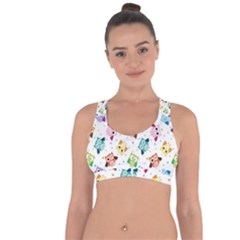 Owl Bird Cross String Back Sports Bra by uniart180623