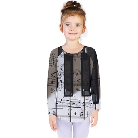 Music Piano Instrument Sheet Kids  Long Sleeve Tee by uniart180623