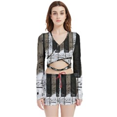 Music Piano Instrument Sheet Velvet Wrap Crop Top And Shorts Set