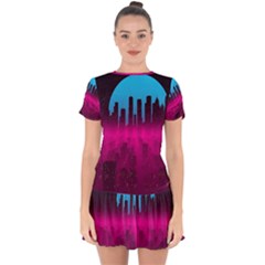 Futuristic Cityscape Drop Hem Mini Chiffon Dress by uniart180623