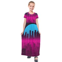 Futuristic Cityscape Kids  Short Sleeve Maxi Dress by uniart180623