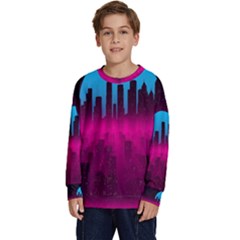 Futuristic Cityscape Kids  Crewneck Sweatshirt