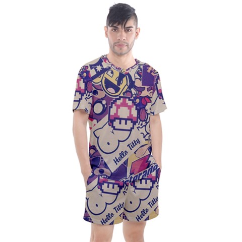 Retro Cartoon Titty Parody Men s Mesh Tee And Shorts Set by uniart180623