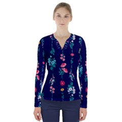 Flowers Pattern Bouquets Colorful V-neck Long Sleeve Top