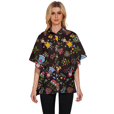 Cartoon Texture Women s Batwing Button Up Shirt by uniart180623